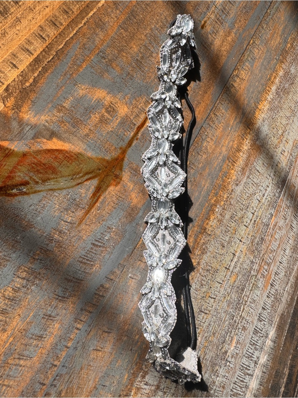 Rhinestone Crystal Embellished Stretch Headband - Clear jewels on gray